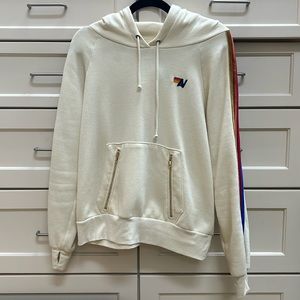 Aviator nation vintage white pocket zip hoodie